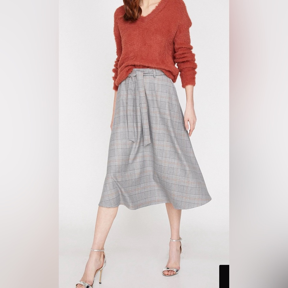 Gray Plaid Midi Skirt Size Small NWOT